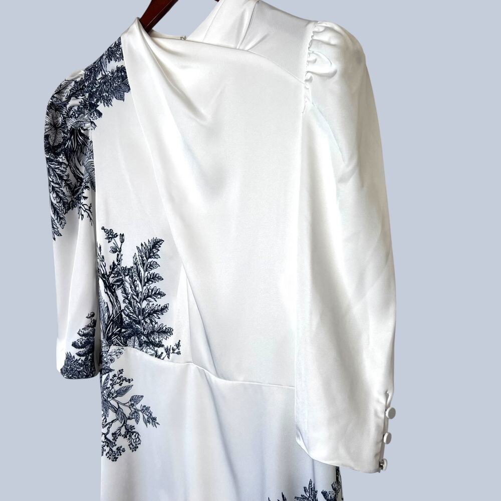 NWT Floral Print Midi Dress in White with Black Botanical Print Women's Large - Picture 5 of 16